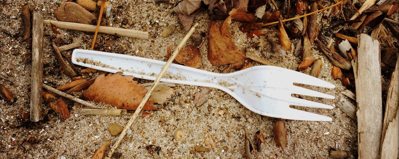 plastic fork washed up on beach